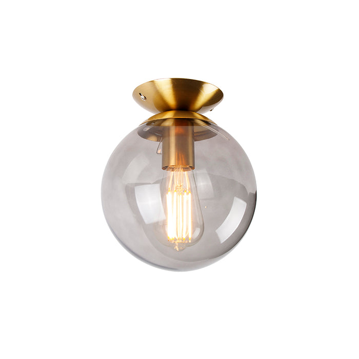 QAZQA Art deco plafondlamp messing met smoke glas - Pallon