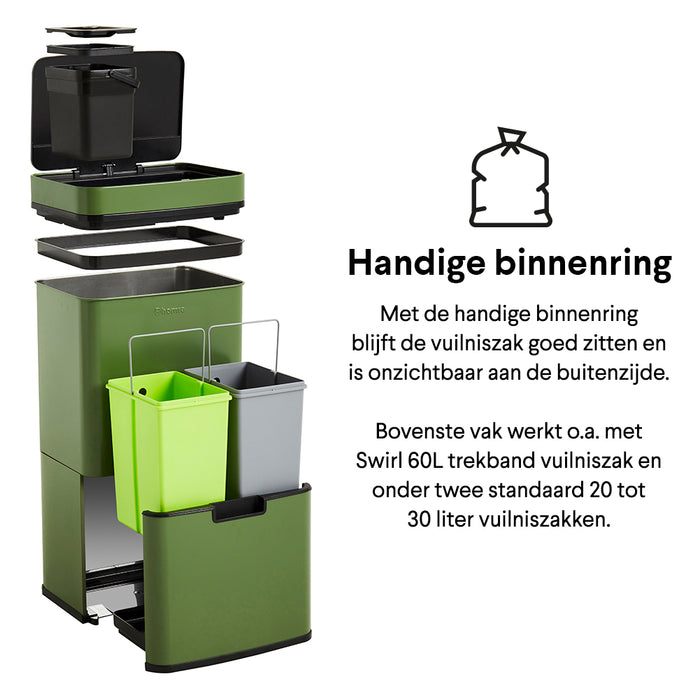 Homra Nexo Afvalemmer met Sensor 72 Liter (48+12+12 Liter) - Groen