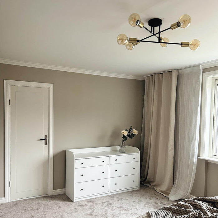 QAZQA Industriële plafondlamp zwart met goud 6-lichts - Sydney