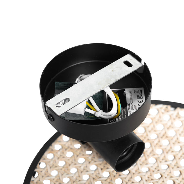 QAZQA Landelijke wandlamp zwart met rotan 25 cm - Kata