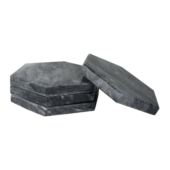 QUVIO Glasonderzetter Hexagon - Marmer - Zwart - set van 4
