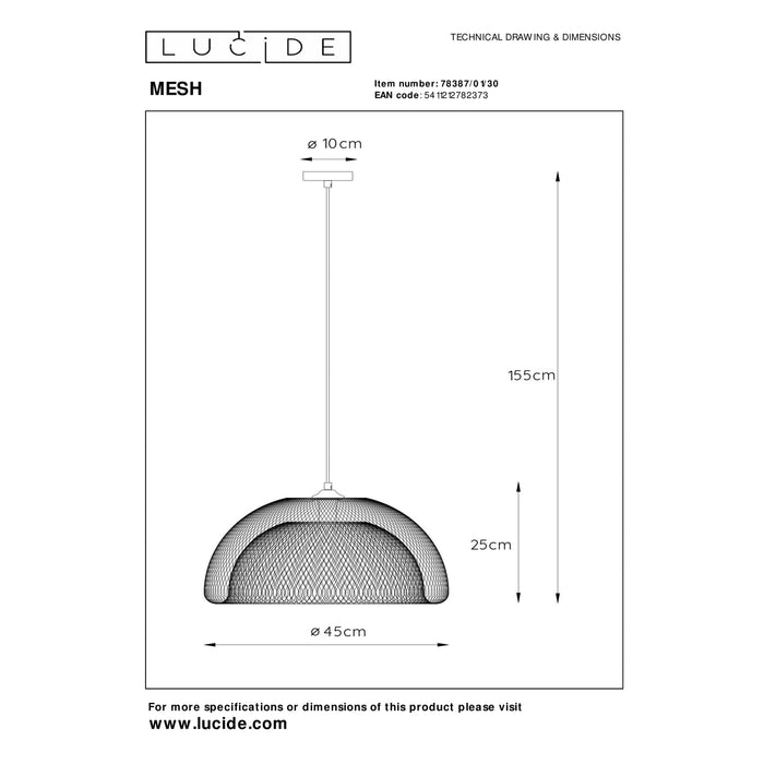 Lucide MESH Hanglamp 1xE27 - Zwart