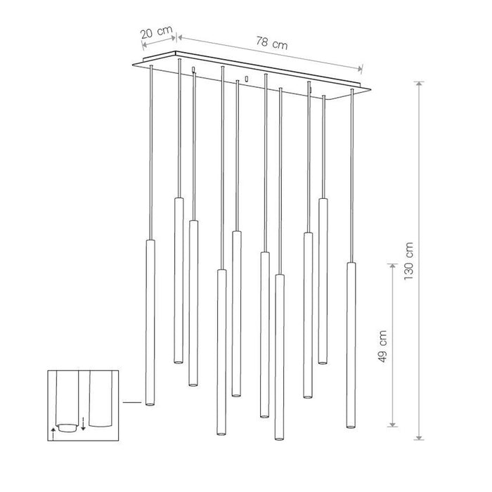 Nowodvorski Hanglamp Laser Brass 10 lichts L 78 cm B 20 cm zwart - mes