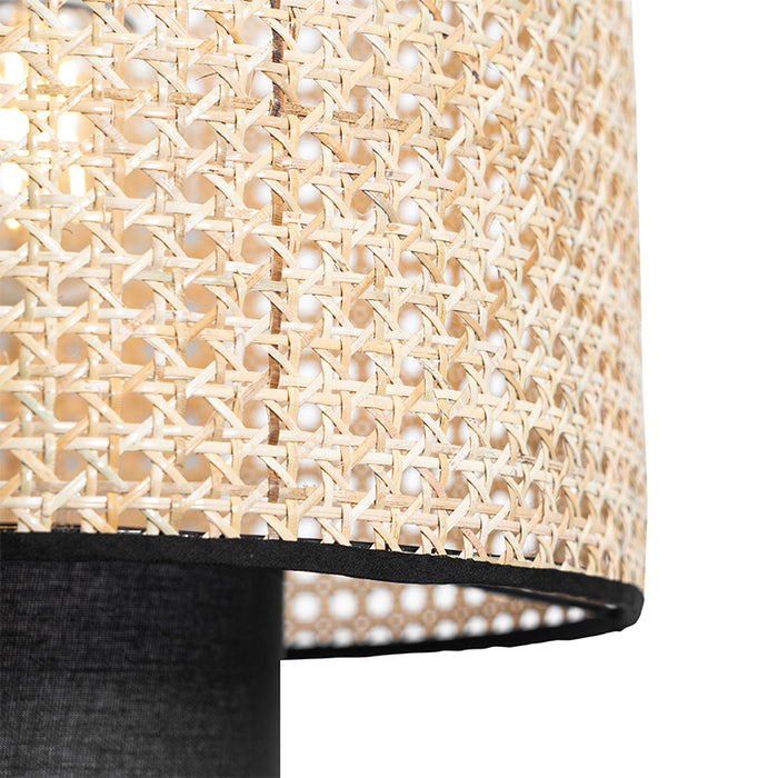 QAZQA Landelijke hanglamp zwart met rotan - Kata