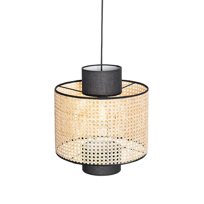 QAZQA Landelijke hanglamp zwart met rotan - Kata