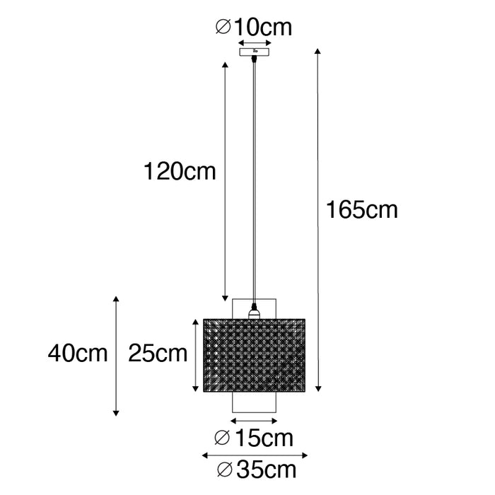 QAZQA Landelijke hanglamp zwart met rotan - Kata
