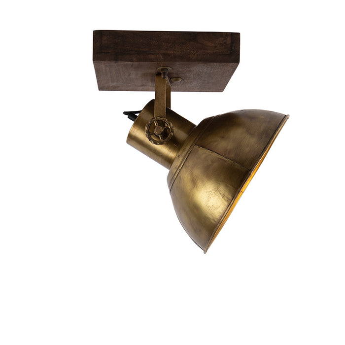 QAZQA Industriële plafondspot brons met hout 30 cm - Mangoes