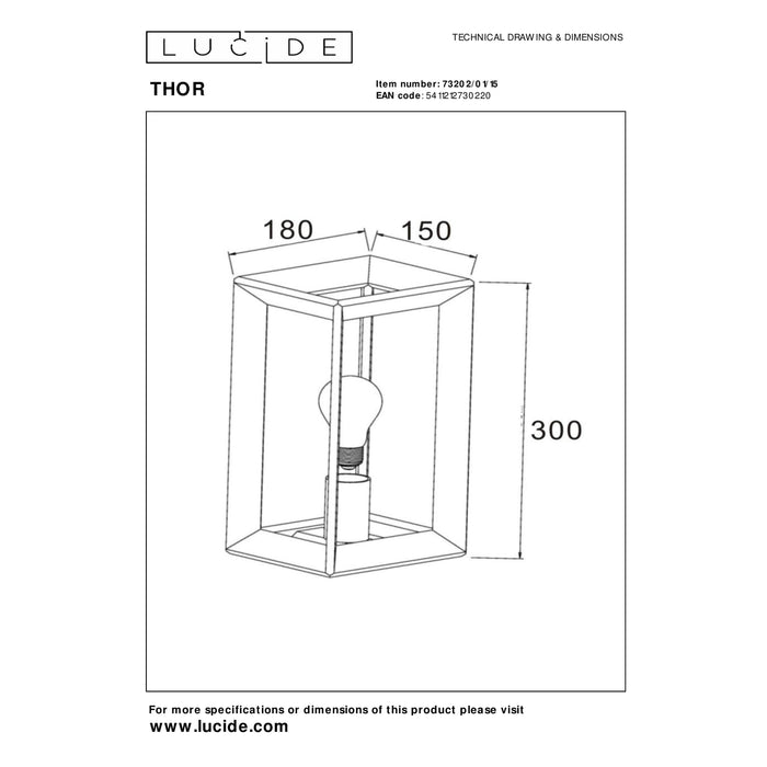 Lucide THOR Wandlamp 1xE27 - Grijs ijzer