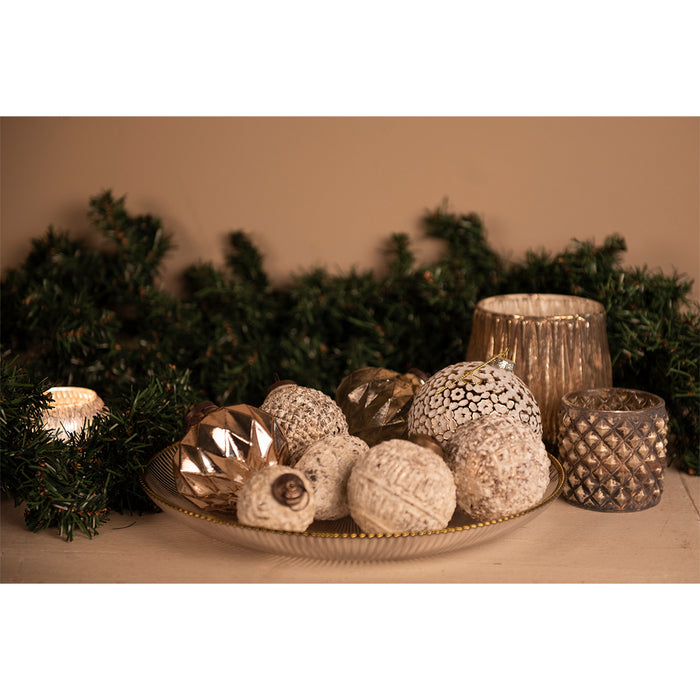 Clayre & Eef Kerstbal Set van 4 Ø 6 cm Goudkleurig Wit Glas Rond