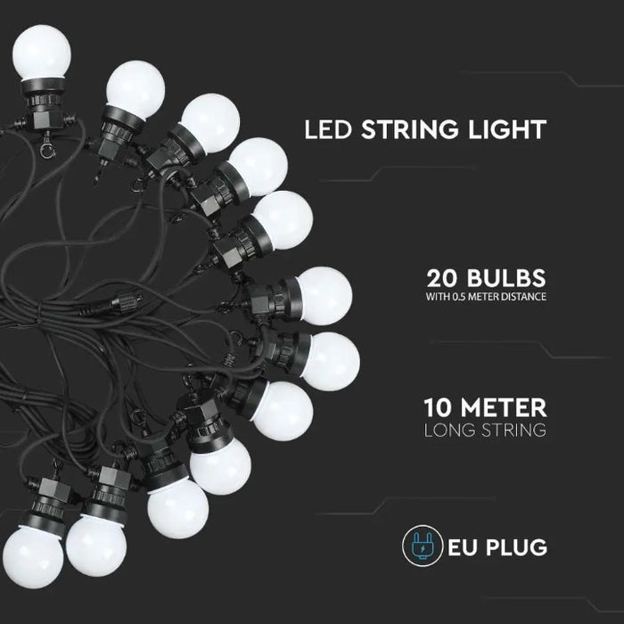 V-tac VT-71020 Lichtsnoer - Waterdicht - 20 LED Lampen - 3000K - 10M