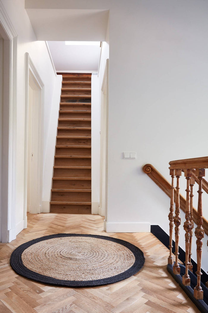 Eva Interior- Rond vloerkleed Jute Naturel|Antraciet