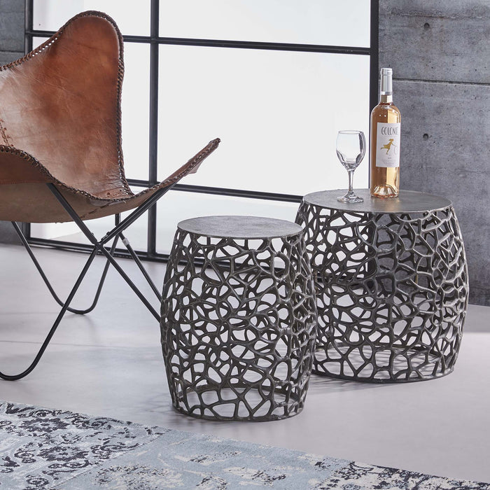 Hoyz - Bijzettafel Maze set van 2 - Zandgegoten - Zwart| Grijs Nikkel
