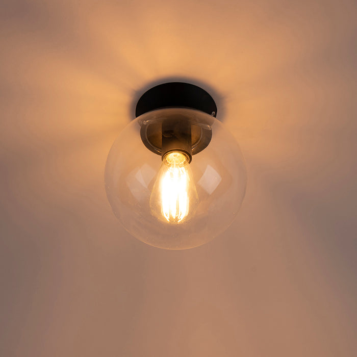 QAZQA Art deco plafondlamp zwart met helder glas - Pallon