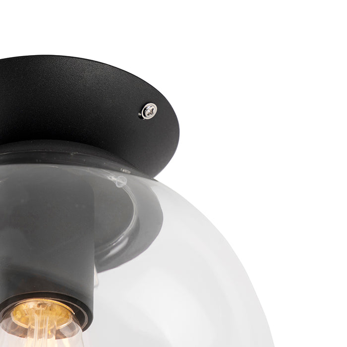 QAZQA Art deco plafondlamp zwart met helder glas - Pallon