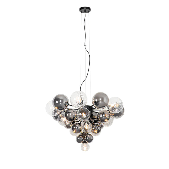 QAZQA Hanglamp zwart met smoke en helder glas 13-lichts - Bonnie