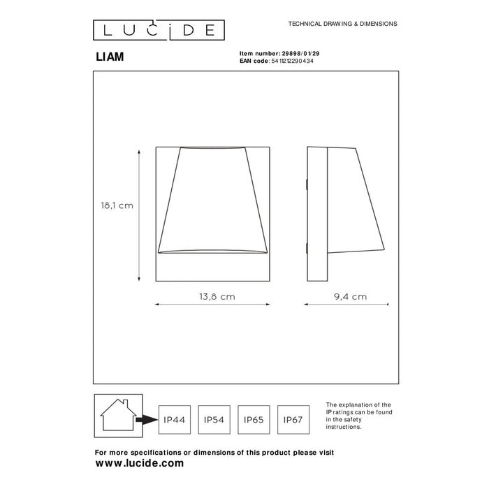 Lucide LIAM Wandlamp 1xGU10 - Antraciet