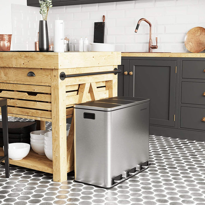 Hoppa! | Driedubbele Afvalbak | 3x 18 Liter - Zilver - RVS