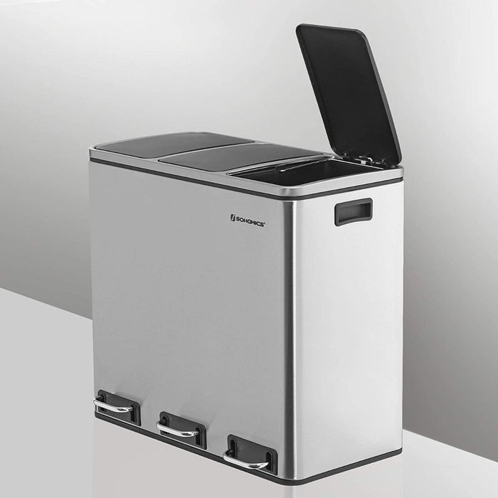 Hoppa! | Driedubbele Afvalbak | 3x 18 Liter - Zilver - RVS