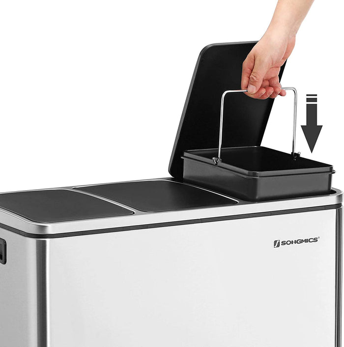 Hoppa! | Driedubbele Afvalbak | 3x 18 Liter - Zilver - RVS