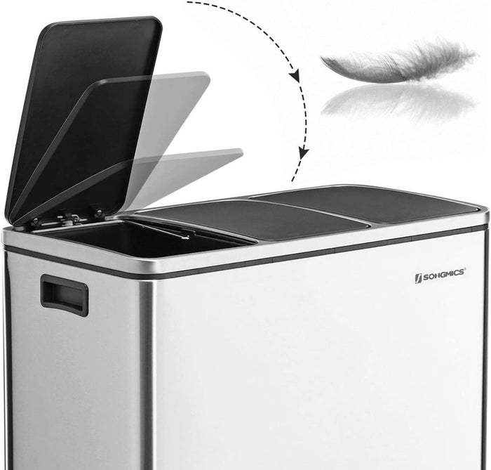 Hoppa! | Driedubbele Afvalbak | 3x 18 Liter - Zilver - RVS