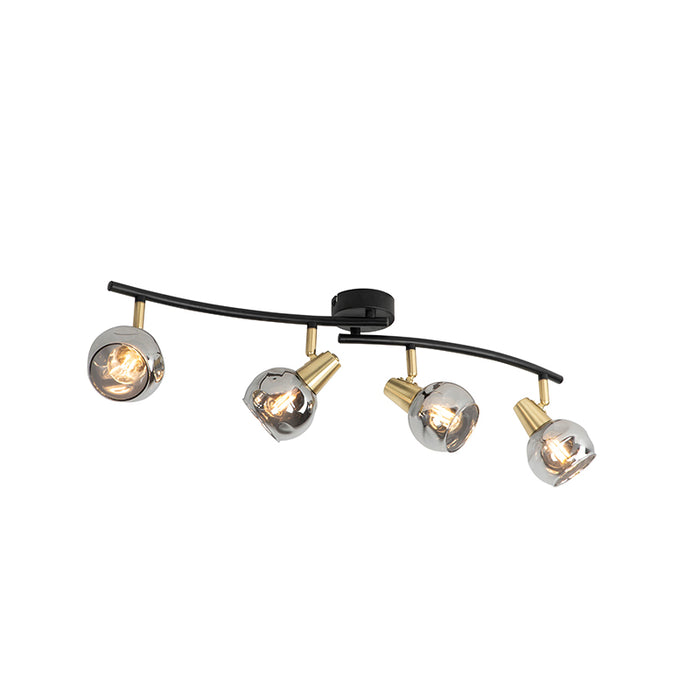 QAZQA Art Deco plafondlamp goud met smoke glas 4-lichts - Vidro