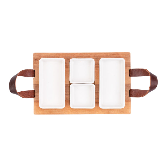 Bowls and Dishes Puur Hout Serveerplank 3-vaks 30 x 19,5 cm - Wit