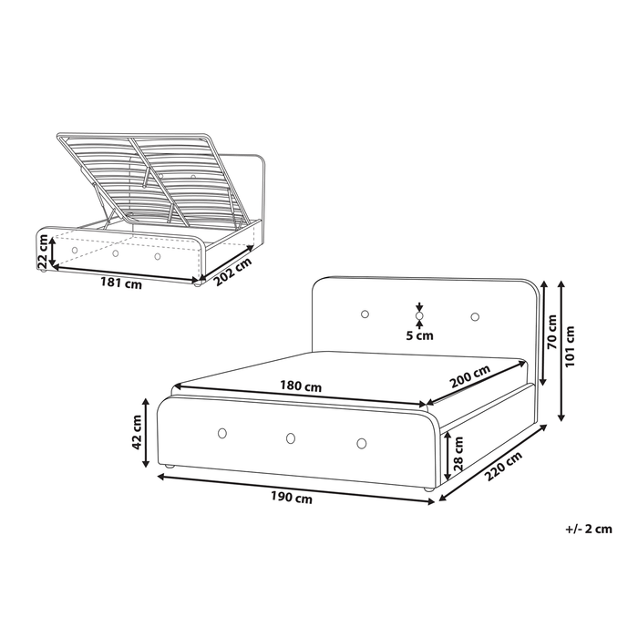 Beliani-RENNES -Bed met opbergruimte-Beige-180 x 200 cm-Polyester