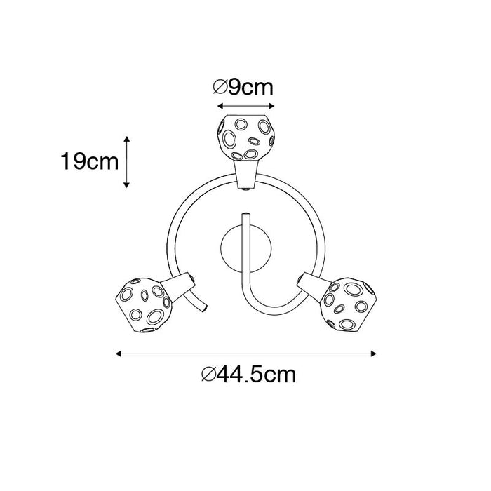 QAZQA Plafondlamp zwart 44,5 cm met smoke glas 3-lichts - Vidro