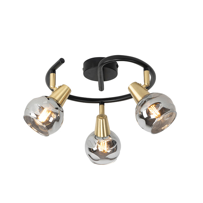QAZQA Plafondlamp zwart 44,5 cm met smoke glas 3-lichts - Vidro