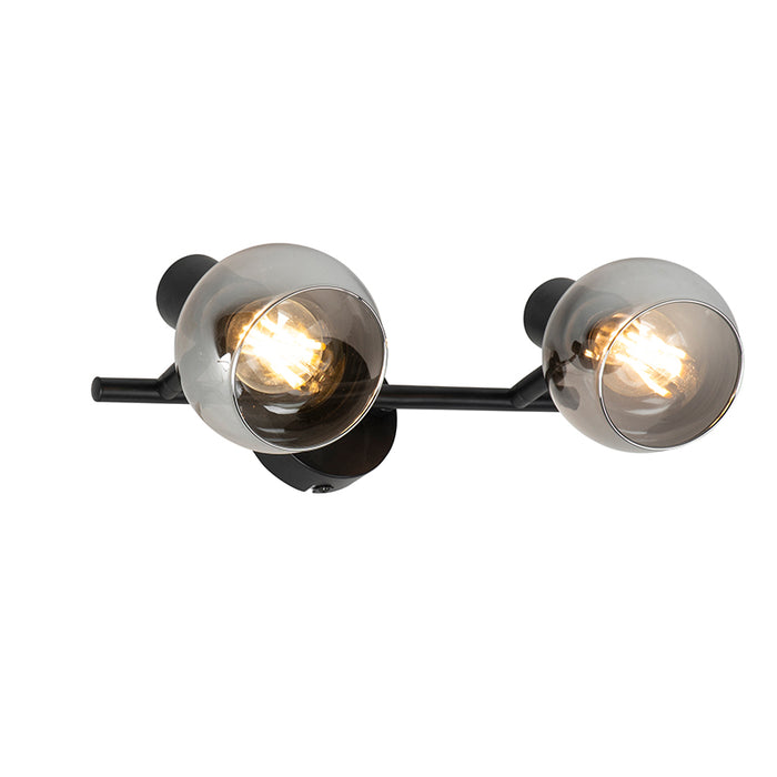QAZQA Art Deco plafondlamp zwart met smoke glas 2-lichts - Vidro