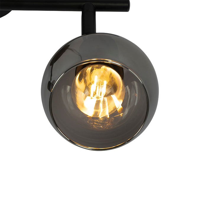 QAZQA Art Deco plafondlamp zwart met smoke glas 2-lichts - Vidro