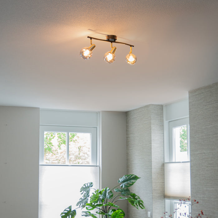 QAZQA Plafondlamp goud 45 cm met smoke glas 3-lichts - Vidro