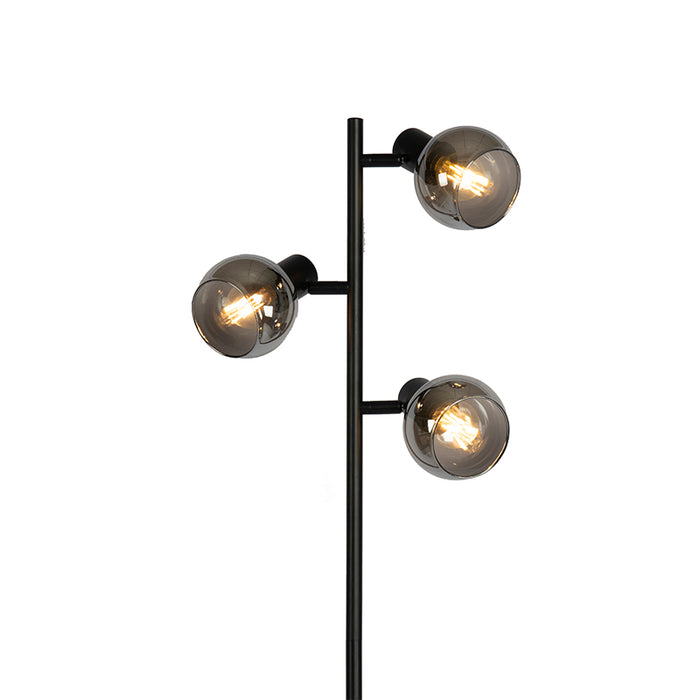 QAZQA Art Deco vloerlamp zwart 3-lichts met smoke glas - Vidro