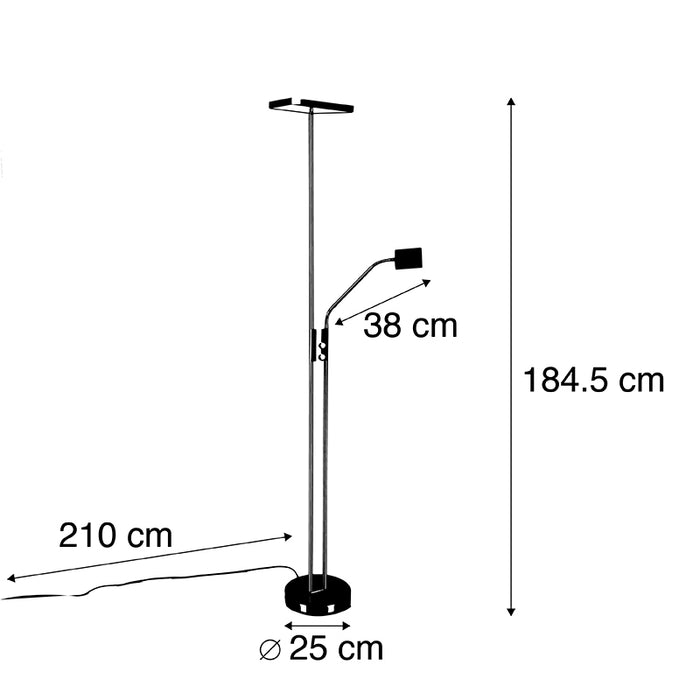 QAZQA Moderne vloerlamp zwart incl. LED en dimmer met leeslamp -