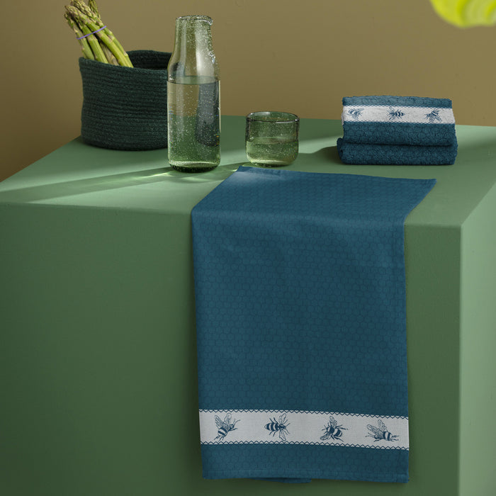 DDDDD theedoek Bees - 60x65cm - Petrol - 6 stuks