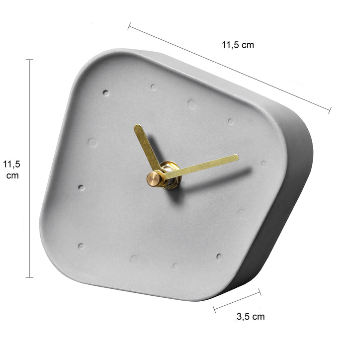 QUVIO Tafelklok beton asymmetrisch met gouden wijzers - Grijs
