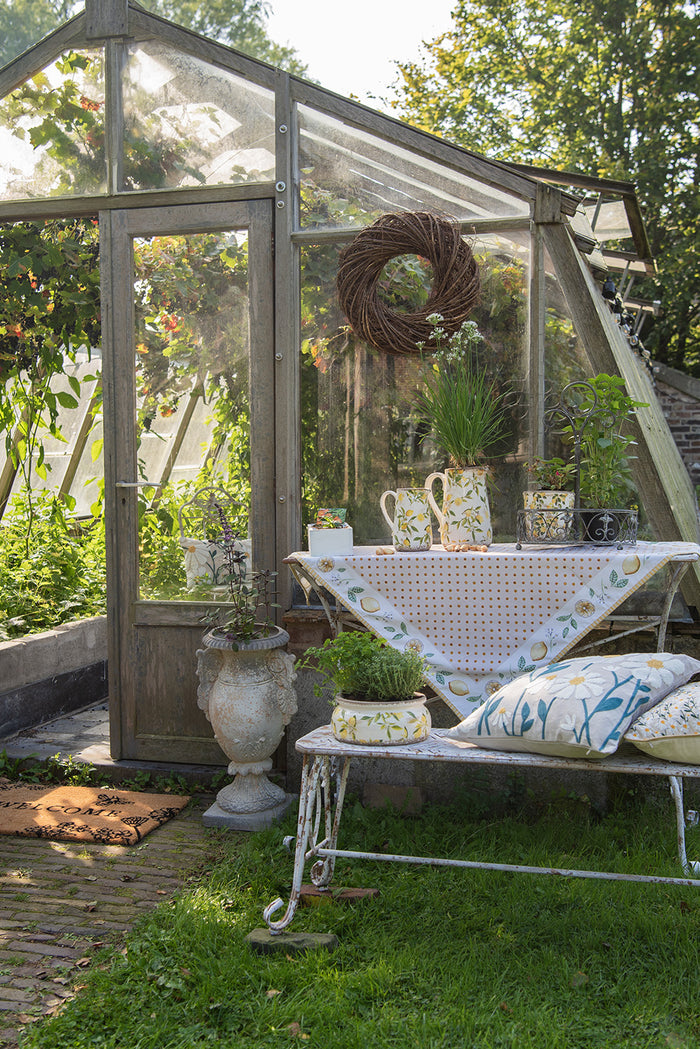 Clayre & Eef Tafelkleed 100x100 cm Beige Geel Katoen Vierkant Citroen