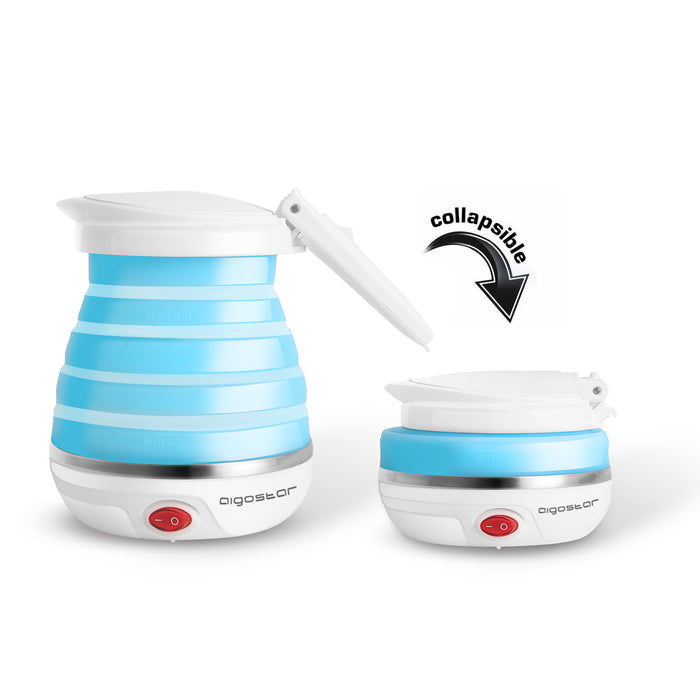 Aigostar Sapphire 30LDC - Opvouwbaar reiswaterkoker - 600 ml - Blauw