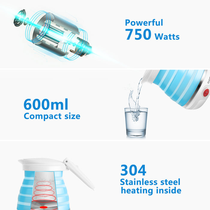 Aigostar Sapphire 30LDC - Opvouwbaar reiswaterkoker - 600 ml - Blauw