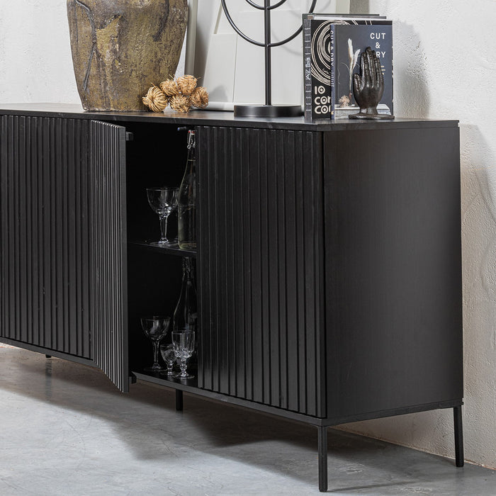 WOOOD New Gravure Dressoir B 200 cm - Grenen - Zwart