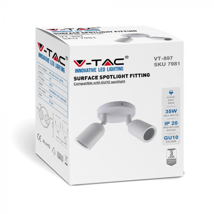 V-tac VT-897 2x GU10 Plafond spot - Wit - verstelbaar
