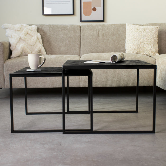 Dimehouse Industriële salontafel set van 2 Dulce zwart visgraat