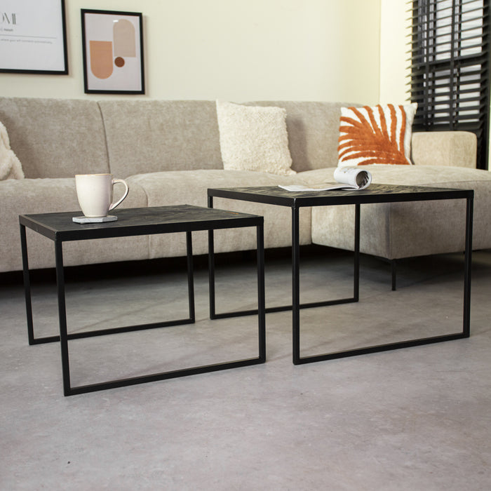Dimehouse Industriële salontafel set van 2 Dulce zwart visgraat