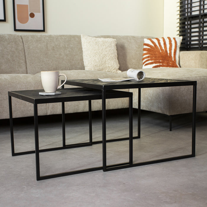 Dimehouse Industriële salontafel set van 2 Dulce zwart visgraat