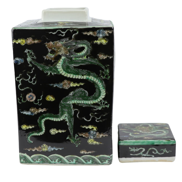 Fine Asianliving Chinese Gemberpot Zwart Draak Handgeschilderd