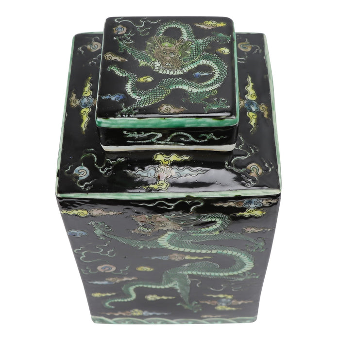 Fine Asianliving Chinese Gemberpot Zwart Draak Handgeschilderd