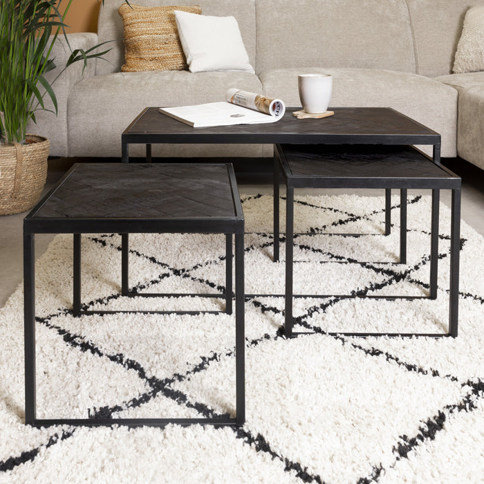 Dimehouse Industriële salontafel set van 3 Dulce zwart visgraat
