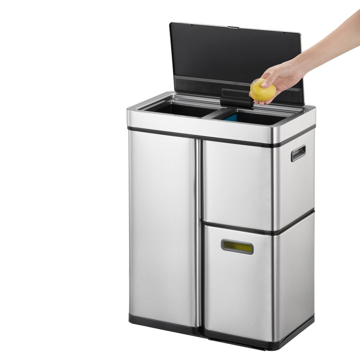 EKO Mirage+ Sensor Afvalemmer 60 Liter (30+15+15L) - RVS