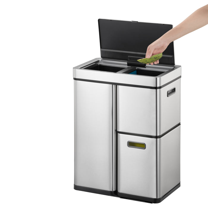 EKO Mirage+ Sensor Afvalemmer 60 Liter (30+15+15L) - RVS