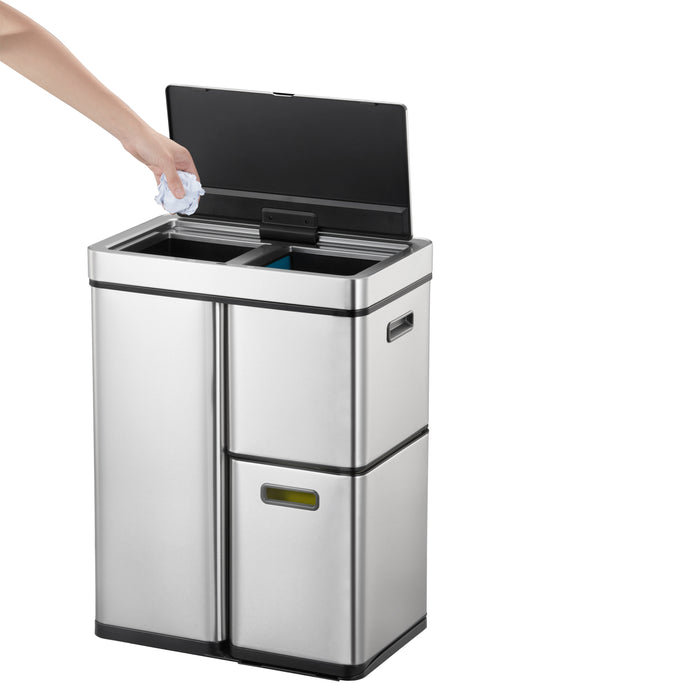 EKO Mirage+ Sensor Afvalemmer 60 Liter (30+15+15L) - RVS